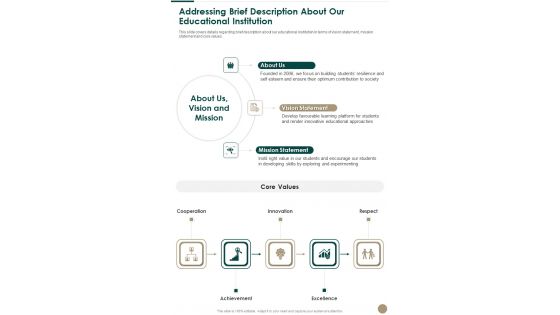 Education Scholarship Proposal Addressing Brief Description About Our One Pager Sample Example Document