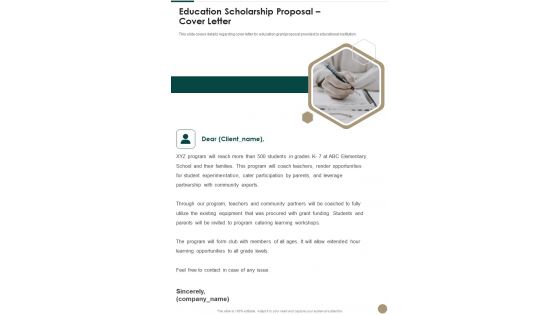 Education Scholarship Proposal Cover Letter One Pager Sample Example Document