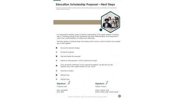 Education Scholarship Proposal Next Steps One Pager Sample Example Document