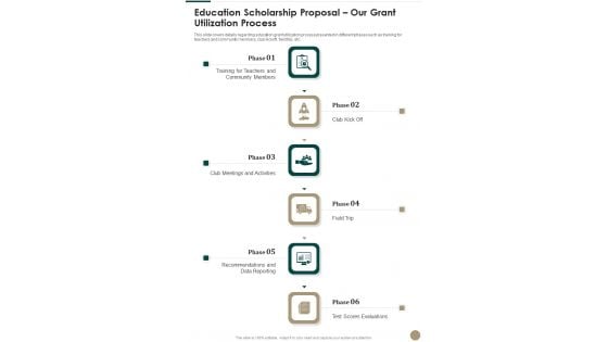 Education Scholarship Proposal Our Grant Utilization Process One Pager Sample Example Document