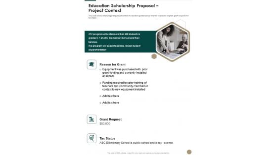 Education Scholarship Proposal Project Context One Pager Sample Example Document