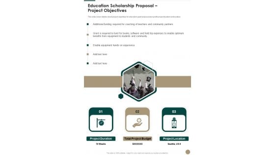 Education Scholarship Proposal Project Objectives One Pager Sample Example Document