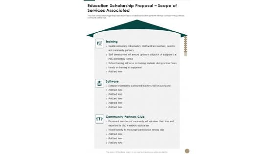 Education Scholarship Proposal Scope Of Services Associated One Pager Sample Example Document