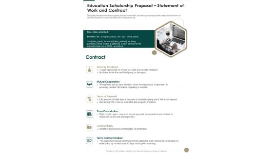 Education Scholarship Proposal Statement Of Work And Contract One Pager Sample Example Document