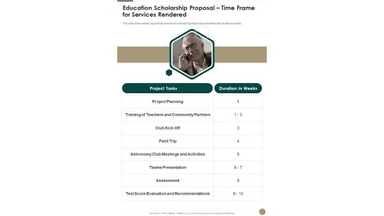 Education Scholarship Proposal Time Frame For Services Rendered One Pager Sample Example Document