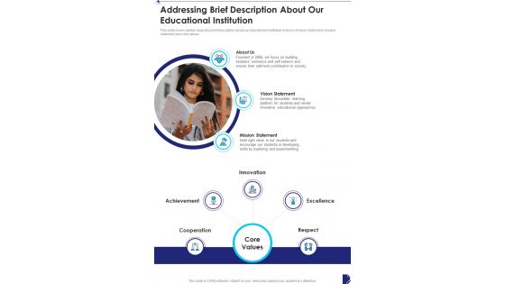 Educational Concession Addressing Brief Description About Our Educational Institution One Pager Sample Example Document Educational Concession Addressing Brief Description About Our Educational Institution One Pager Sample Example Document