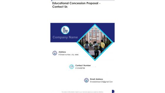 Educational Concession Proposal Contact Us One Pager Sample Example Document