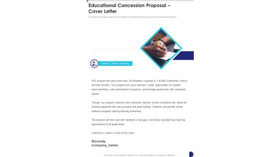 Educational Concession Proposal Cover Letter One Pager Sample Example Document