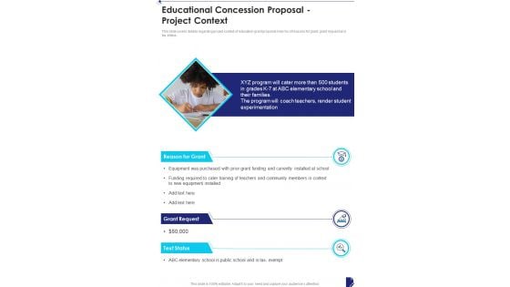 Educational Concession Proposal Project Context One Pager Sample Example Document