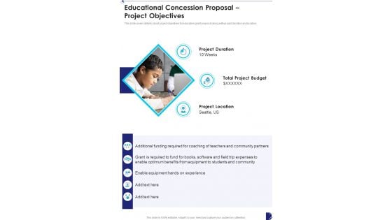 Educational Concession Proposal Project Objectives One Pager Sample Example Document