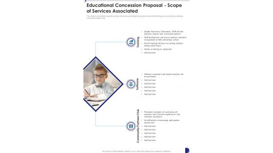 Educational Concession Proposal Scope Of Services Associated One Pager Sample Example Document