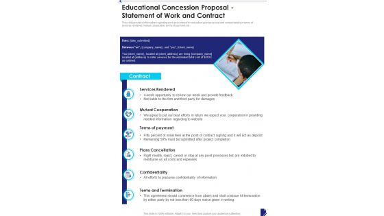 Educational Concession Proposal Statement Of Work And Contract One Pager Sample Example Document