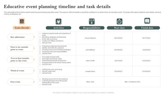 Educative Event Planning Timeline And Task Details Themes PDF