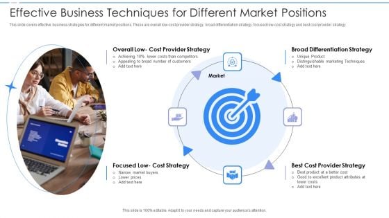 Effective Business Techniques For Different Market Positions Ppt PowerPoint Presentation Infographics Gridlines PDF