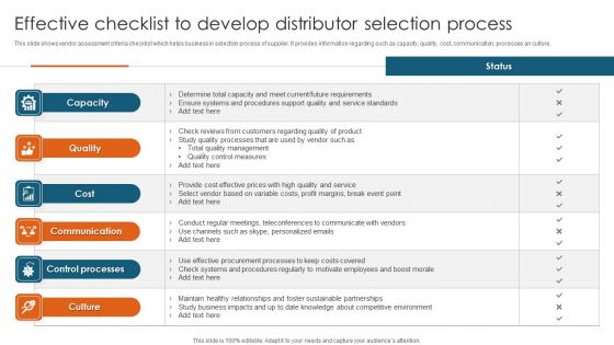 Effective Checklist To Develop Distributor Selection Process Clipart PDF