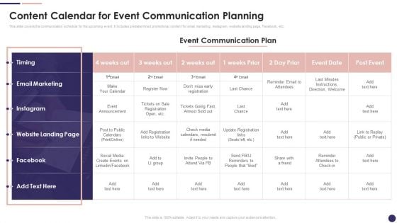 Effective Company Event Communication Plan Content Calendar For Event Communication Guidelines PDF