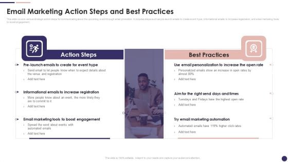 Effective Company Event Communication Plan Email Marketing Action Steps And Best Practices Information PDF