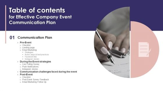 Effective Company Event Communication Plan Table Of Contents For Effective Company Event Rules PDF