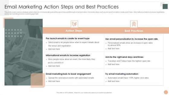 Effective Company Event Communication Tactics Email Marketing Action Steps And Best Practices Brochure PDF
