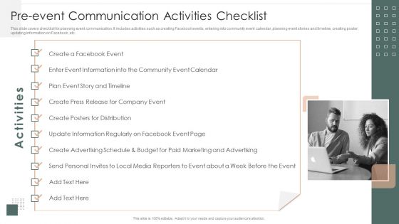 Effective Company Event Communication Tactics Pre Event Communication Activities Checklist Introduction PDF