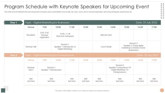 Effective Company Event Communication Tactics Program Schedule With Keynote Speakers For Upcoming Event Pictures PDF Effective Company Event Communication Tactics Program Schedule With Keynote Speakers For Upcoming Event Pictures PDF