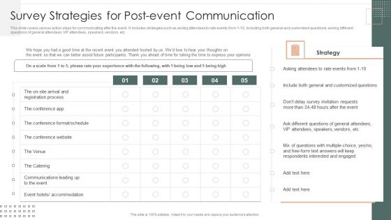 Effective Company Event Communication Tactics Survey Strategies For Post Event Communication Information PDF