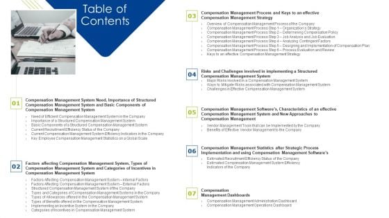 Effective Compensation Management Workforce Productivity Development Table Of Contents Topics PDF