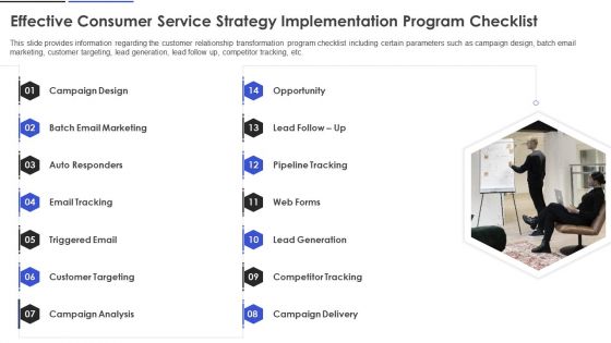 Effective Consumer Service Strategy Implementation Program Checklist Professional PDF