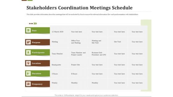 Effective Corporate Turnaround Management Stakeholders Coordination Meetings Schedule Graphics PDF