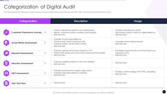 Effective Digital Marketing Audit Process Categorization Of Digital Audit Portrait PDF