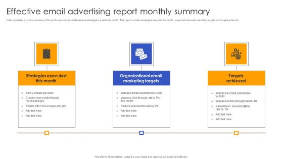 Effective Email Advertising Report Monthly Summary Infographics PDF