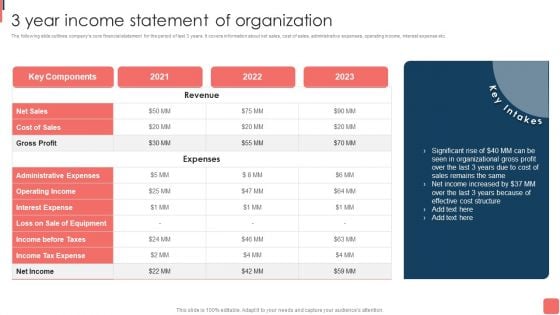 Effective Financial Planning Assessment Techniques 3 Year Income Statement Of Organization Pictures PDF