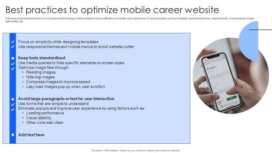 Effective Guide To Build Strong Online Hiring Strategy Best Practices To Optimize Mobile Career Website Demonstration PDF