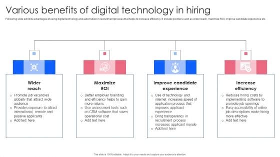 Effective Guide To Build Strong Online Hiring Strategy Various Benefits Of Digital Technology In Hiring Mockup PDF