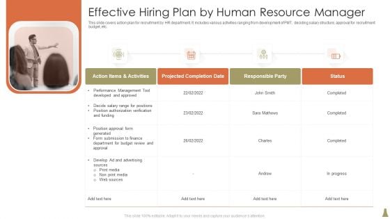 Effective Hiring Plan By Human Resource Manager Infographics PDF