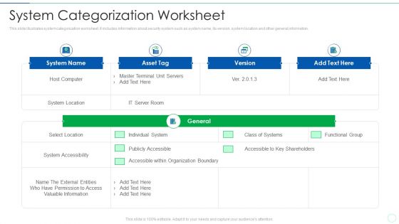 Effective IT Risk Management Process System Categorization Worksheet Mockup PDF