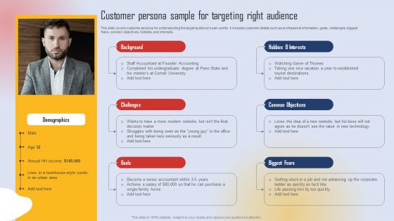 Effective Lead Generation For Higher Conversion Rates Customer Persona Sample For Targeting Right Audience Background PDF