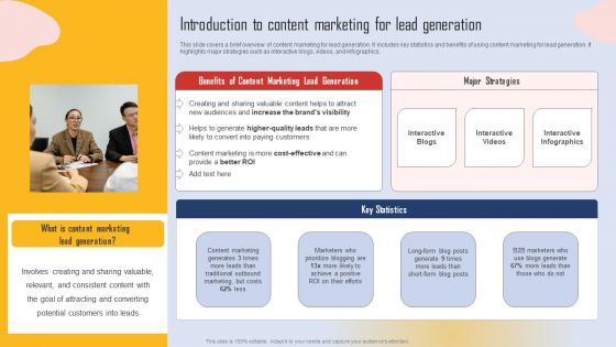 Effective Lead Generation For Higher Conversion Rates Introduction To Content Marketing For Lead Generation Information PDF