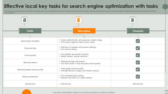 Effective Local Key Tasks For Search Engine Optimization With Tasks Graphics PDF