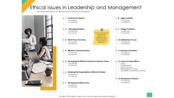 Effective Management Styles For Leaders Ethical Issues In Leadership And Management Slides PDF