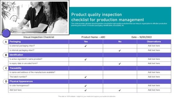 Effective Manufacturing Planning And Control Administration System Product Quality Inspection Checklist Designs PDF