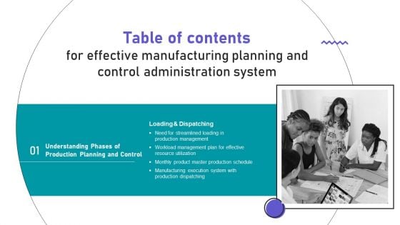 Effective Manufacturing Planning And Control Administration System Table Of Contents Microsoft PDF