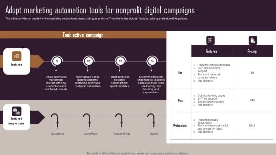 Effective NPO Promotional Strategies For Recruit Volunteers Adopt Marketing Automation Tools Nonprofit Infographics PDF