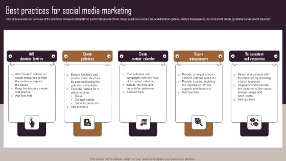 Effective NPO Promotional Strategies For Recruit Volunteers Best Practices For Social Media Marketing Guidelines PDF