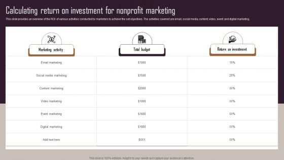 Effective NPO Promotional Strategies For Recruit Volunteers Calculating Return On Investment For Nonprofit Marketing Information PDF