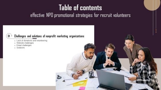 Effective NPO Promotional Strategies For Recruit Volunteers Table Of Contents Microsoft PDF Effective NPO Promotional Strategies For Recruit Volunteers Table Of Contents Microsoft PDF