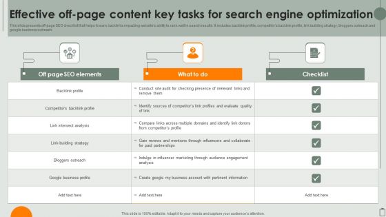 Effective Off Page Content Key Tasks For Search Engine Optimization Pictures PDF