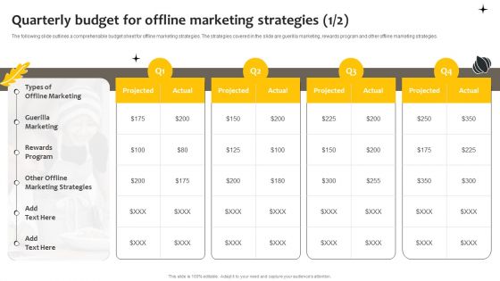 Effective Online And Offline Promotional Quarterly Budget For Offline Marketing Strategies Demonstration PDF