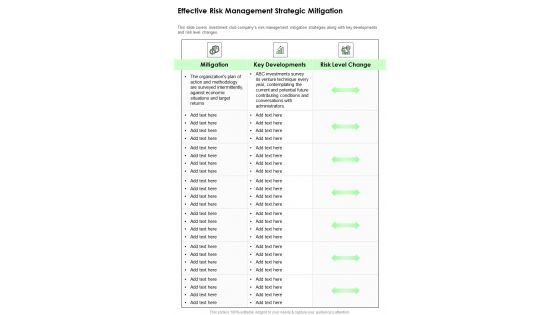 Effective Risk Management Strategic Mitigation One Pager Documents Effective Risk Management Strategic Mitigation One Pager Documents