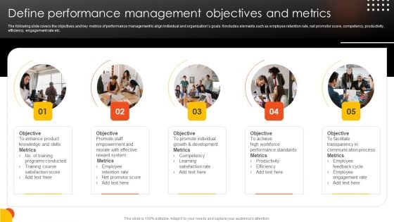 Effective Staff Performance Optimization Techniques Define Performance Management Objectives And Metrics Formats PDF